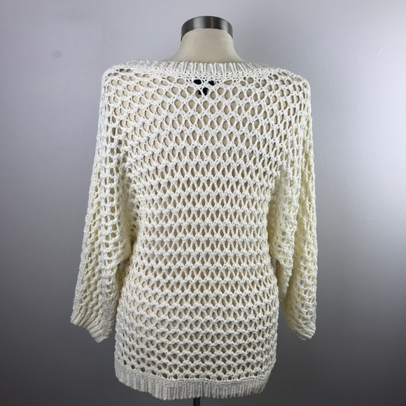 Tildon Womens Small Open Weave Cream Sweater - Picture 3 of 5